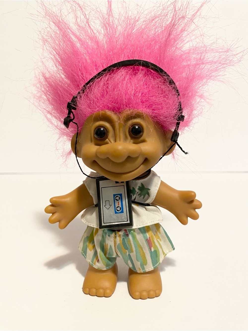 Vintage Russ 5" Troll Doll Walkman Headphones Sunglasses Shorts Pink Hair